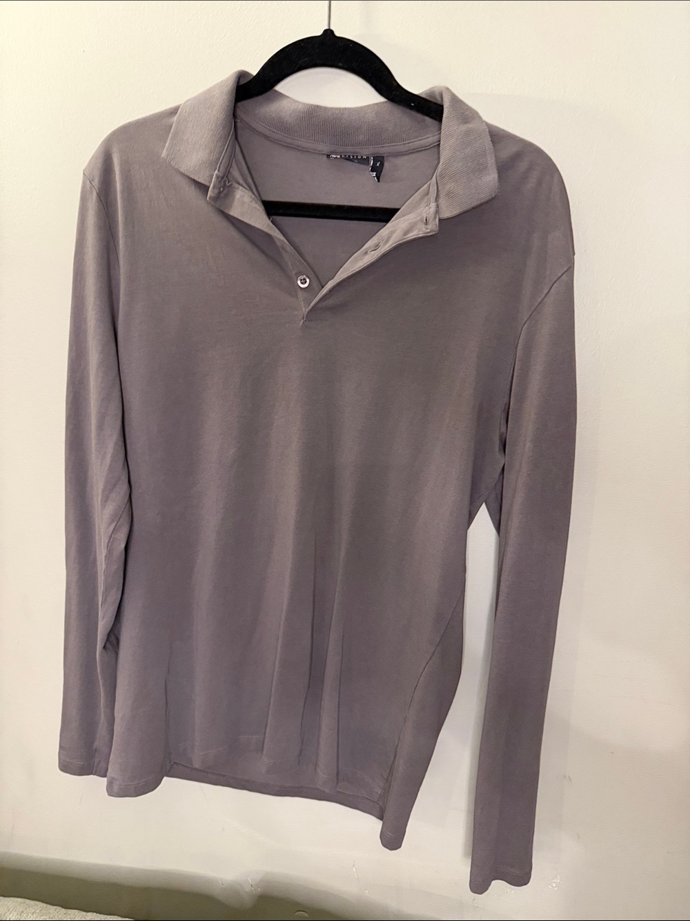 ASOS Men's Long Sleeve Polo in Taupe Gray